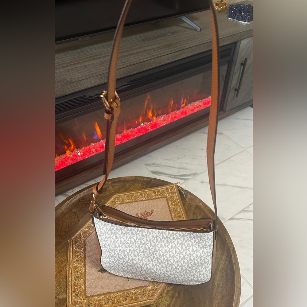 Michael Kors Monogram White and Tan Crossbody